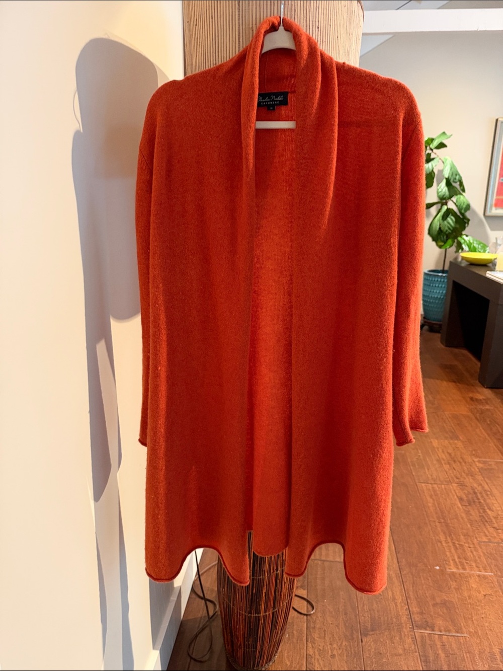 Open-Front Draped Cardigan in Vibrant Orange